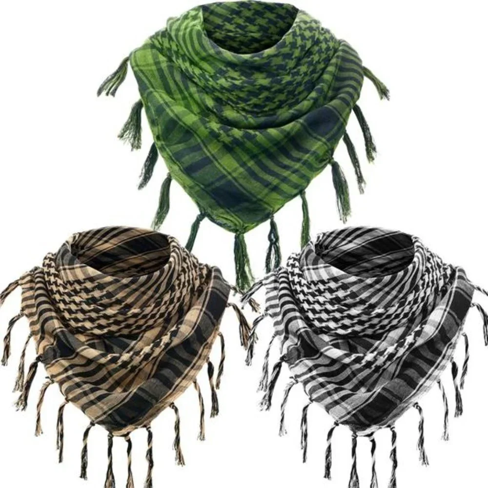 3 Pieces Unisex Scarf Turban Plaid Fringe Scarves